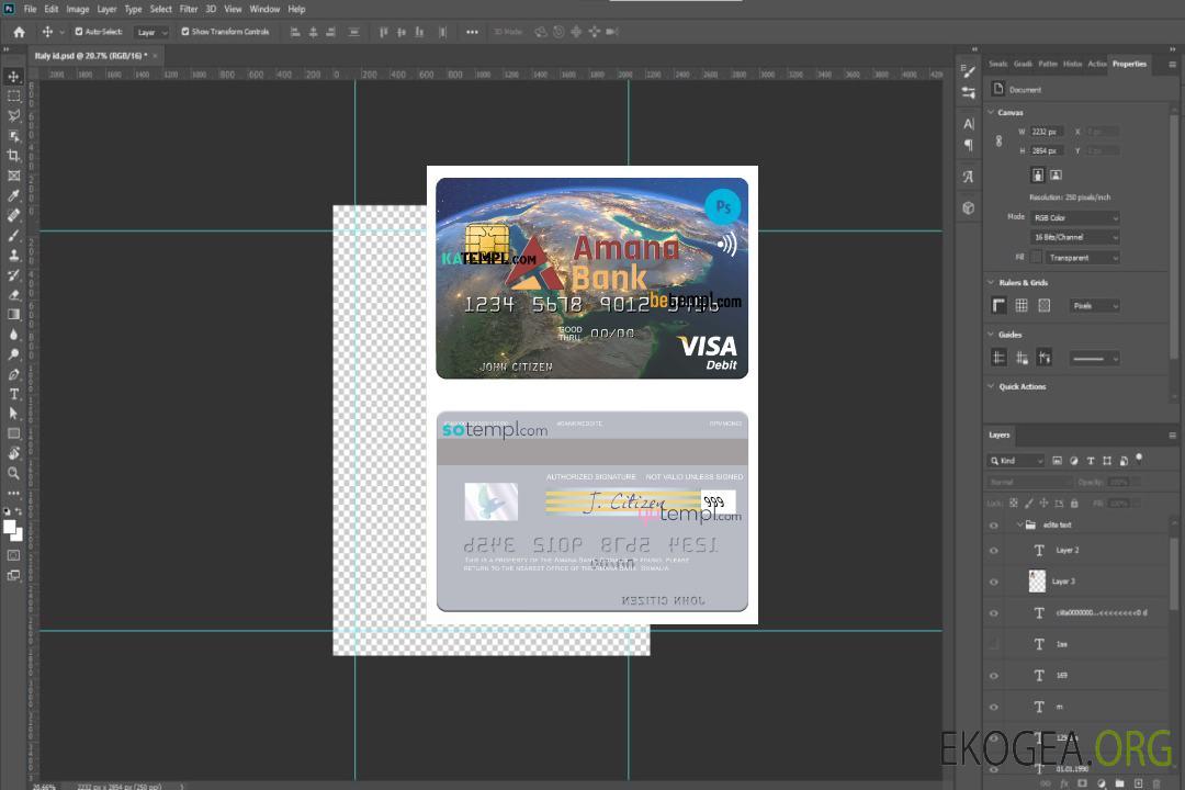 Modèle de carte de crédit de débit visa Somalie Amana Bank au format PSD template